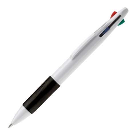 4-in-1 pen. White, hardcolour ball pen with coloured grip and four writing colours to choose from: blue, red, black and green.