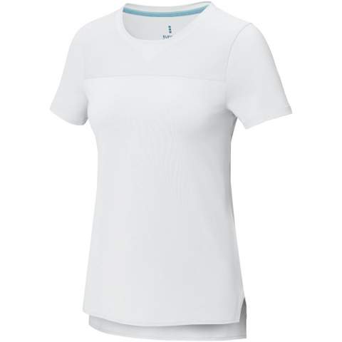 The Borax short sleeve women's cool fit t-shirt is the perfect blend of style, sustainability, and sporty performance. Made from 90% GRS certified recycled materials, blended with elastane to ensure stretch and comfort with a fabric weight of 160 g/m². The cool-fit finish helps keeping cool and dry. The GRS certification ensures a 100% certified supply chain from raw material to our printing techniques, making this garment an eco-friendly choice.