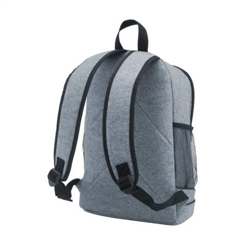 WoW! Tough, practical backpack made from sturdy RPET felt (made from recycled PET bottles). Features include generous main compartment and practical mesh side pockets as well as adjustable and padded shoulder straps. The bag has a padded rear for more comfort and a handy carrying loop. Capacity approx. 22 litres.