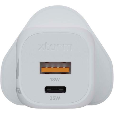 The 35W GaN² Ultra wall charger with UK plug is designed to be more compact and powerful than ever before. With its compact design and dual-port functionality, this wall charger is perfect for your travels, office, or home. To reduce waste and contribute to a more sustainable future, the charger is made from 97% recycled plastic. Output: 1 USB-C 35W power delivery, and 1 USB-A 18W quick charge 3.0. Delivered with a user manual.