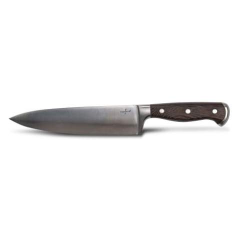 Couteau de chef en acier inoxydable avec un manche en bois de wengé classique, bien conçu et élégant. Joliment emballé dans un coffret cadeau avec un insert moulé, c'est le cadeau idéal.