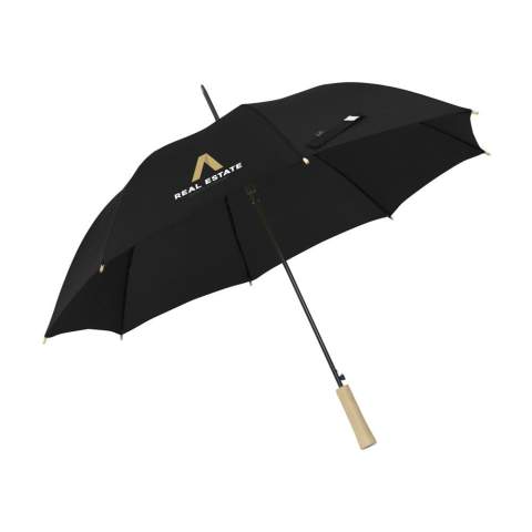 WoW! Regenschirm mit einem RPET 190T Pongee-Polyester-Bespannung. Dieser Regenschirm hat einen Metallschaft und ein Gestell aus Glasfaser. Mit Holzgriff und Klettverschluss. RCS-zertifiziert. Recyceltes Material insgesamt: 16%.