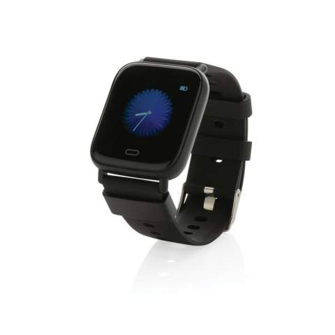 Modern lifestyle watch with 1.3” point touch colour screen to track your activities all day long. Made with RCS (Recycled Claim Standard) certified recycled TPU armband and ABS frame. Total recycled content: 31% based on total item weight. RCS certification ensures a completely certified supply chain of the recycled materials. Features include: Step count, calories, distance, multi-sport tracking alarm clock, heart rate tracking, blood pressure monitoring, sleep monitor, calendar updates, make and receive calls, notifications: SMS, Facebook, Skype, WhatsApp, Twitter etc. Compatible with Android 4.4 and IOS 8.0 and above. IPX 67 water resistant and dustproof. BT 5.0. Standby time of 15 days and working time up to 5 days. Including clip charger to charge the watch. Packed in FSC® mix kraft packaging. Item and accessories 100% PVC free.<br /><br />HasBluetooth: True<br />PVC free: true