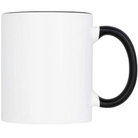 This classic design ceramic mug has a special coating for sublimation. Mug has coloured inner with matching colour handle. Dishwasher safe in accordance with EN12875-1 (at least 125 washing cycles) for all decoration methods. Volume capacity is 330ml. Presented in a white carton box.