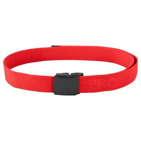 • riem met gesp in plastiek<br />• metaalvrij<br />• lengte: 125 cm<br />• breedte: 3,7 cm