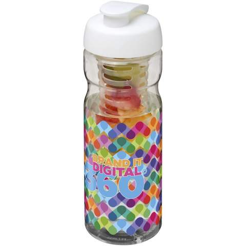 Single-wall sport bottle with ergonomic design. Bottle is made from recyclable PET material. Features a spill-proof lid with flip top and a removable infuser which allows you to add your favourite fruit flavour into your beverage. Volume capacity is 650 ml. Mix and match colours to create your perfect bottle. Contact customer service for additional colour options. Made in the UK. Packed in a recycled PE plastic bag. BPA-free.