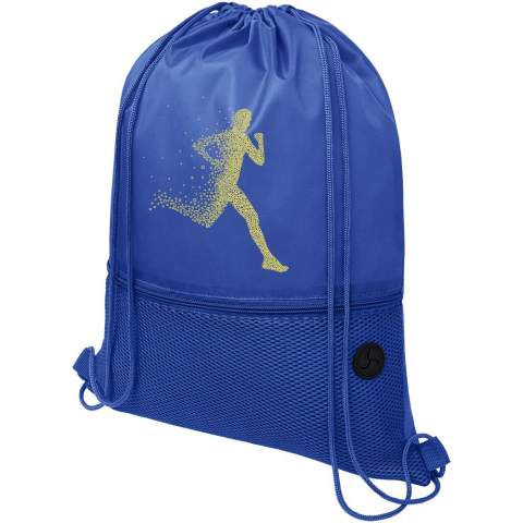 Sportbeutel mit Hauptfach und Kordelzugverschluss in passender Farbe. Ausgestattet mit einem Netz-Fach auf der Vorderseite und und einem Fach für Ohrhörer. Beständigkeit bis zu 5 kg. 