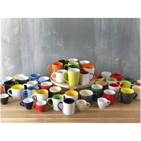 This classic design ceramic mug has a special coating for sublimation. Mug has coloured inner with matching colour handle. Dishwasher safe in accordance with EN12875-1 (at least 125 washing cycles) for all decoration methods. Volume capacity is 330ml. Presented in a white carton box.