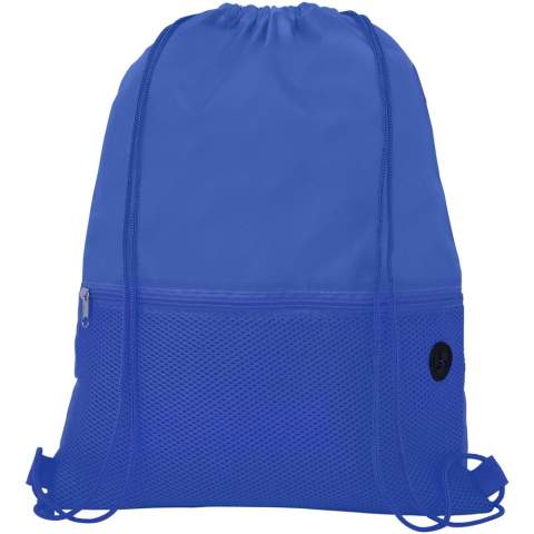 Sportbeutel mit Hauptfach und Kordelzugverschluss in passender Farbe. Ausgestattet mit einem Netz-Fach auf der Vorderseite und und einem Fach für Ohrhörer. Beständigkeit bis zu 5 kg. 