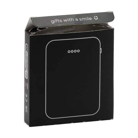 Small, light and very powerful power bank with built-in lithium polymer battery (5000 mAh). The casing is made from recycled ABS plastic. Input 5V/2A. Dual output: 2 x 5V/2A. Includes USB-C charging cable and user manual. RCS-certified. Total recycled material: 45%. Each item is individually boxed.