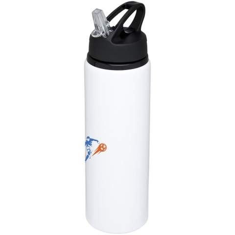 Single-walled aluminium bottle screw-on lid with a flip-top drinking spout. The lid features a handle for easy carrying. BPA free. Volume capacity is 800 ml.