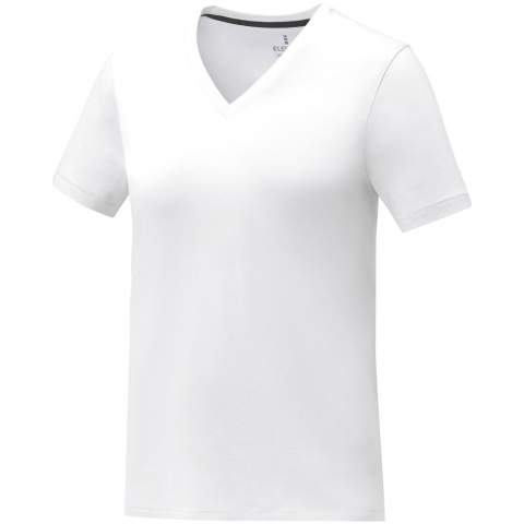 Das kurzärmelige Somoto T-Shirt für Damen mit V-Ausschnitt aus 160 g/m2 Baumwolle ist perfekt für jede Gelegenheit und eine bequeme Ergänzung für jeden Kleiderschrank. Die ringgesponnene Baumwolle sorgt für ein stärkeres und glatteres Garn, was zu einem haltbareren Stoff führt, der ein hochwertiges Branding garantiert. Der feminine Schnitt und die Seitennähte sorgen für eine gute Passform, und der V-Ausschnitt verleiht ihm einen Hauch von Stil. Das aufgedruckte Elevate-Branding im Nacken trägt ebenfalls zum Gesamtkomfort bei, und die verstärkten Schultern sorgen für einen gleichbleibenden Sitz auch nach längerem Gebrauch.