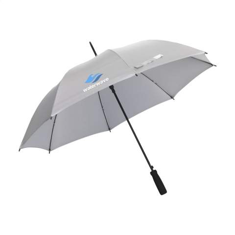 Auffällig sichtbarer Regenschirm aus fluoreszierendem, gut sichtbarem 190T-Polyester. Mit automatischer Teleskopaufhängung, Fiberglasrahmen, Metallgriff, Softgrip und Klettverschluss.