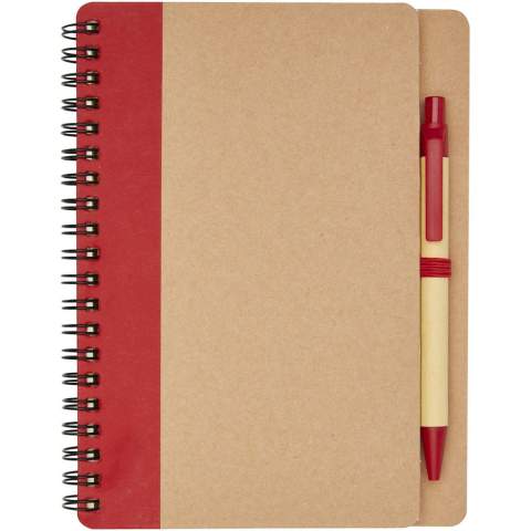 Recycled paper cover notebook with 60 sheets of lined recycled reference paper with matching pen. Pens packed together with notebook.