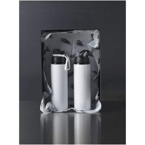 Einwandige Flasche aus Aluminium, Schraubdeckel mit Klappdeckel-Trinköffnung. Der Deckel verfügt über einen Griff für einfaches Tragen. BPA-frei. Das Fassungsvermögen beträgt 800 ml.