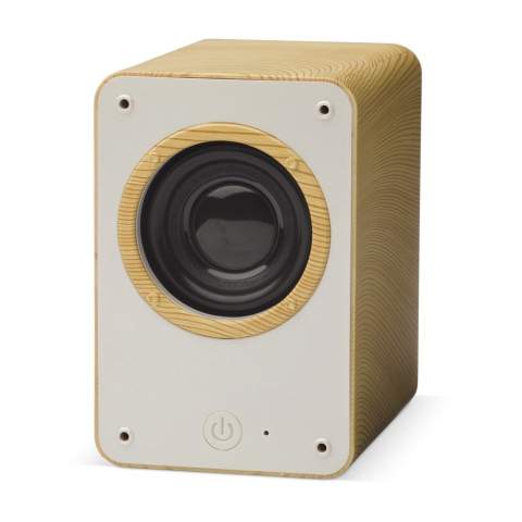 Enceinte sans fil au design stylé aspect bois. Grâce à ce haut-parleur, écoutez de la musique sans fil à l'aide de l'application de votre téléphone. Design moderne et très bonne qualité sonore.