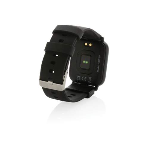 Modern lifestyle watch with 1.3” point touch colour screen to track your activities all day long. Made with RCS (Recycled Claim Standard) certified recycled TPU armband and ABS frame. Total recycled content: 31% based on total item weight. RCS certification ensures a completely certified supply chain of the recycled materials. Features include: Step count, calories, distance, multi-sport tracking alarm clock, heart rate tracking, blood pressure monitoring, sleep monitor, calendar updates, make and receive calls, notifications: SMS, Facebook, Skype, WhatsApp, Twitter etc. Compatible with Android 4.4 and IOS 8.0 and above. IPX 67 water resistant and dustproof. BT 5.0. Standby time of 15 days and working time up to 5 days. Including clip charger to charge the watch. Packed in FSC® mix kraft packaging. Item and accessories 100% PVC free.<br /><br />HasBluetooth: True<br />PVC free: true