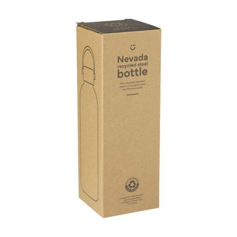 Dubbelwandige waterfles/thermosfles van gerecycled RVS. Vacuüm geïsoleerd en lekvrij. Afgewerkt met een matte, krasbestendige poedercoating. Geschikt voor het op temperatuur houden van koude of warme dranken. RCS-gecertificeerd. Totaal gerecycled materiaal 92%. Inhoud 500 ml.     RVS kan vele malen gerecycled worden terwijl de kwaliteit van het materiaal grotendeels behouden blijft. Door het gebruik van gerecycled RVS worden minder nieuwe grondstoffen gebruikt. Dit betekent minder energieverbruik en minder gebruik van water. Per stuk in kraft doos.