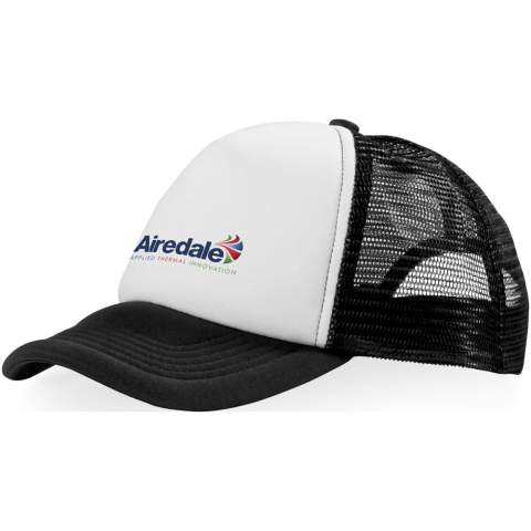 The Trucker 5 panel cap is a classic trucker cap with 100 g/m² polyester jersey foam at the front, and breathable polyester mesh at the back. This cap features a convenient plastic closure for a secure fit for a head circumference of 58 cm, ensuring a comfortable and customised feel.