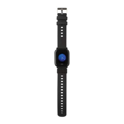 Modern lifestyle watch with 1.3” point touch colour screen to track your activities all day long. Made with RCS (Recycled Claim Standard) certified recycled TPU armband and ABS frame. Total recycled content: 31% based on total item weight. RCS certification ensures a completely certified supply chain of the recycled materials. Features include: Step count, calories, distance, multi-sport tracking alarm clock, heart rate tracking, blood pressure monitoring, sleep monitor, calendar updates, make and receive calls, notifications: SMS, Facebook, Skype, WhatsApp, Twitter etc. Compatible with Android 4.4 and IOS 8.0 and above. IPX 67 water resistant and dustproof. BT 5.0. Standby time of 15 days and working time up to 5 days. Including clip charger to charge the watch. Packed in FSC® mix kraft packaging. Item and accessories 100% PVC free.<br /><br />HasBluetooth: True<br />PVC free: true