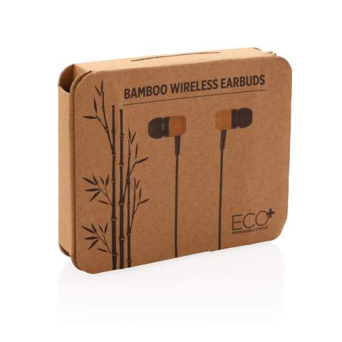 Eco draadloze oordopjes verpakt in ECO katoenen etui. De bamboe oordopjes zijn perfect om op een duurzame manier naar je favoriete muziek te luisteren. De oordopjes hebben magnetische uiteinden om ze samen te plaatsen als ze niet worden gebruikt. Met 55 mAh batterij die een speeltijd geeft tot 3 uur  en opladen in 1 uur. Met BT 5.0 voor een soepele verbinding en een werkafstand van 10 meter. Inclusief 3 maten oordopjes.<br /><br />HasBluetooth: True