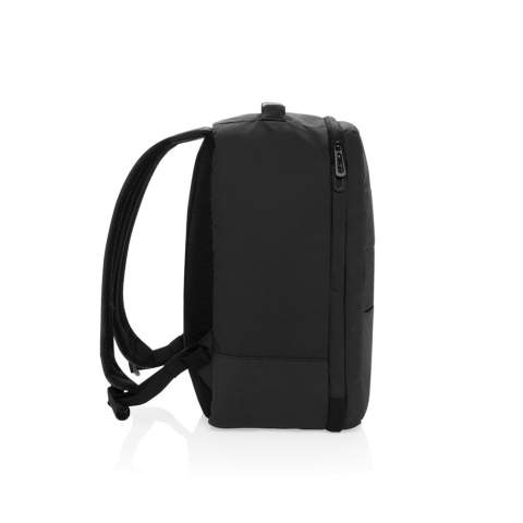 The Armond Aware™ RPET Free On Board Travel Pack is designed for the budget-conscious or short business traveller. Made from rPET with a PU water-resistant coating and backed with AWARE technology, this backpack features a 15 inch padded laptop compartment on the right side, perfect for MacBooks or smaller devices. The interior, lined with rPET, ensures your belongings stay organised, while the adjustable shoulder straps and sturdy webbing handle on top provide comfort and convenience. With a front zipper pocket and a mini trolley compartment complete with an elastic strap, this pack is perfect for business or weekend trips. Its compact size fits under any budget airline seat, so you won't have to worry about extra baggage fees. Made with recycled polyester embedded with the AWARE™ tracer. 2% of proceeds of each product sold with AWARE™ will be donated to Water.org. PVC free.<br /><br />FitsLaptopTabletSizeInches: 15.0<br />PVC free: true