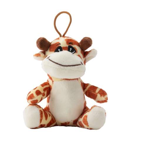 Plush toy from the Animal Friend Series. This giraffe is very soft, with an embroidered snout and hanging loop.