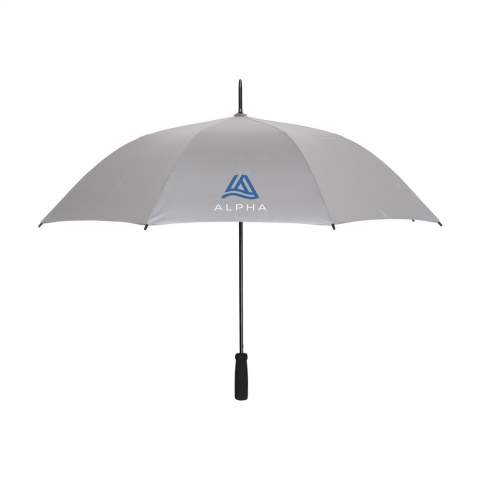 Opvallend zichtbare paraplu van 190T fluorescerend 'high-visibility' polyester. Met automatische telescoopvering, glasvezel frame, metalen steel, soft grip en klittenbandsluiting.