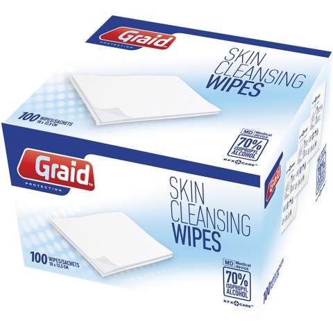 Wet wipes for cleansing hands and surfaces of frequent use (smartphones, shopping carts, keyboards, etc.). Delivered in an aluminium covered package (8,5x6 cm) and unfolds to 18x12 cm for easy handling on any large surface. Contains 70% isopropyl alcohol which is cleansing and dries quickly after use. Delivered in a carton box of 15,5 x 12 x 8,5 cm.