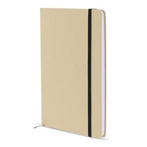 Notebook with cardboard cover, black ribbon, black elastic band and 160 creamed coloured lined 70g/m² pages.