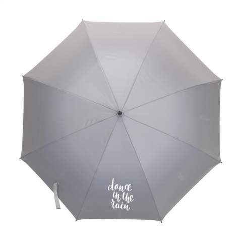 Opvallend zichtbare paraplu van 190T fluorescerend 'high-visibility' polyester. Met automatische telescoopvering, glasvezel frame, metalen steel, soft grip en klittenbandsluiting.