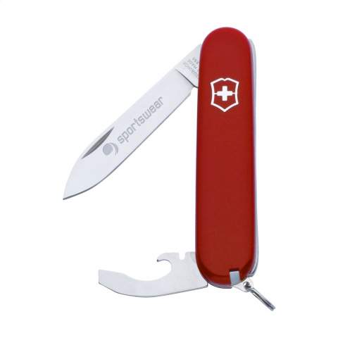 Original Swiss pocket knife from the Victorinox Officer's line: with ABS handle, connecting plates made of hard-anodised aluminium and tools made of 100% recycled steel. 5-pieces with 8 functions: knife, combi tool with can opener, bottle opener, wire stripper and screwdriver, keyring, tweezers and toothpick. Includes instruction manual and lifetime warranty on material and manufacturing defects. Victorinox knives are a worldwide symbol for reliability, functionality and perfection. Please note local rules may apply regarding the possession and/or carrying of knives or multitools in public. Each item is individually boxed.