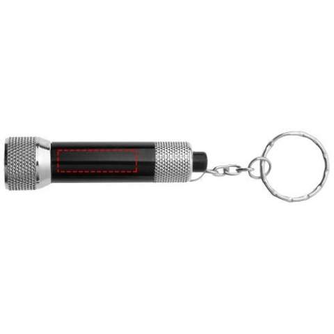 Bright 5 LED key light with push button power switch. Split metal key ring. Batteries included.
