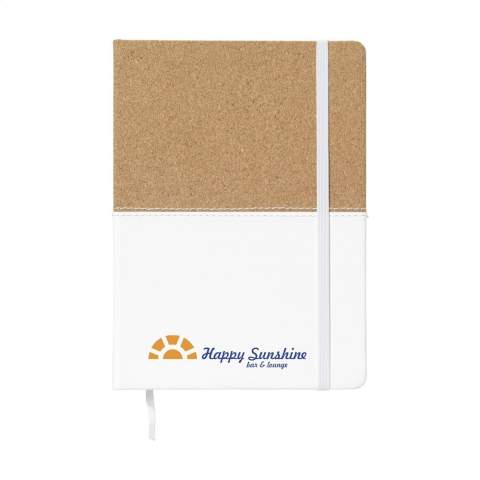 Carnet de notes de style duo en liège et en imitation cuir d'un format pratique avec environ 72 feuilles / 144 pages de papier (70 g/m²) lignées de couleur crème et fermeture par élastique.