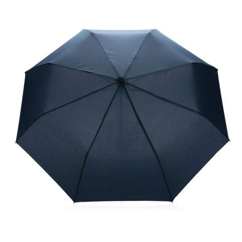No greenwashing, but telling a true story about sustainability! This Impact umbrella is made from 190T RPET pongee with AWARE™ tracer. With AWARE™, the use of genuine recycled fabric materials and water reduction impact claims are guaranteed, by using the AWARE disruptive physical tracer and blockchain technology. Save water and use genuine recycled fabrics. With the focus on water 2% of proceeds of each Impact product sold will be donated to Water.org. This portable 3 section manual open mini umbrella  is the perfect size to keep in your purse or car for a weather emergency. Metal frame, metal ribs with beautiful bamboo handle. This umbrella canopy is made of 7,6 PET bottles (500ml). Water savings are based on figures when compared to conventional fibre. This calculated indication is based on reliable LCA data as published by Textile Exchange in their Material Snapshots 2016.<br /><br />UmbrellaMechanism: Manual open/close