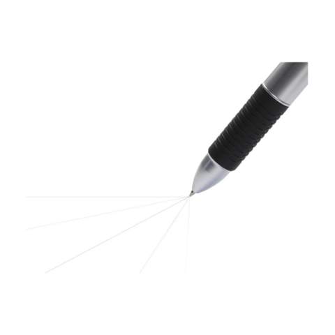 4-colour ballpoint pen and mechanical pencil in one. Eraser under the removable top. Rubber grip. Equipped with blue, green, red and black ink.