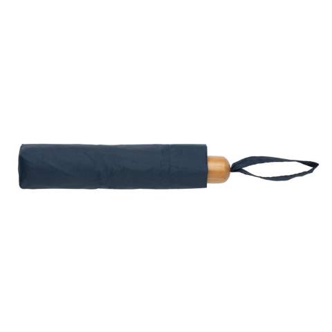 No greenwashing, but telling a true story about sustainability! This Impact umbrella is made from 190T RPET pongee with AWARE™ tracer. With AWARE™, the use of genuine recycled fabric materials and water reduction impact claims are guaranteed, by using the AWARE disruptive physical tracer and blockchain technology. Save water and use genuine recycled fabrics. With the focus on water 2% of proceeds of each Impact product sold will be donated to Water.org. This portable 3 section manual open mini umbrella  is the perfect size to keep in your purse or car for a weather emergency. Metal frame, metal ribs with beautiful bamboo handle. This umbrella canopy is made of 7,6 PET bottles (500ml). Water savings are based on figures when compared to conventional fibre. This calculated indication is based on reliable LCA data as published by Textile Exchange in their Material Snapshots 2016.<br /><br />UmbrellaMechanism: Manual open/close