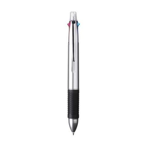 4-colour ballpoint pen and mechanical pencil in one. Eraser under the removable top. Rubber grip. Equipped with blue, green, red and black ink.
