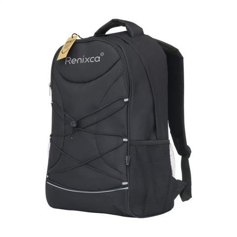 WoW! Environmentally friendly backpack made from sturdy 600D RPET with 2 zip pockets. The spacious main compartment has foam protection pockets, one of which can accommodate a laptop with a screen size of up to 15.6 inches. The other compartment is ideal for storing smaller accessories, documents or a notebook. On the side of the backpack, you will find a mesh pocket for holding a drinking bottle and on the front of the bag is handy elastic that can be used to store a jacket, sweater or similar item of clothing. The carrying loop, adjustable shoulder straps and rear of the backpack have padded foam for extra comfort. Fully lined, this backpack is finished on the front with fluorescent accents, a great safety feature when travelling in darker conditions. Capacity approx. 20 litres.
