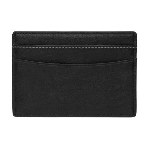 Premium PU leather cardholder with 3 shielded anti-skimming card slots with room for 8 cards. Separate middle pocket for cash and coins.