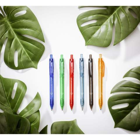 WoW! Blauwschrijvende balpen met transparante houder van 100% gerecycled PET.d uit gerecyclede PET-flessen. GRS-gecertificeerd.