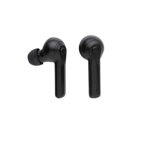 Ultimate freedom while listening to your favorite music with these true wireless earbuds. Simply pair both ABS earbuds to listen to your music in stereo and answer calls (mono). The earbuds come in a stylish charging case which can be charged wirelessly by the included 5W wireless charger. This charger can also be used to charge your mobile phone. The wireless charger is compatible with all QI enabled devices like Android latest generation, iPhone 8 and up. Including 150 cm micro cable. The earbuds use BT 4.2 for smooth connection and have a 50 mAh battery that allows a play time of up to 3 hours and can be re-charged in 2 hours in the charging case. The wireless distance is up to 10 metres. Includes different size ear tips. Input 5V/1A Wireless output: 5V/1A.<br /><br />HasBluetooth: True<br />WirelessCharging: true