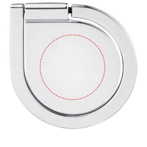 This aluminium ring can be lifted up to be used as a stand or to hold your device in your hand. Ring can be rotated 360 degrees. Adhesive backing attaches firmly to the back of a smartphone.