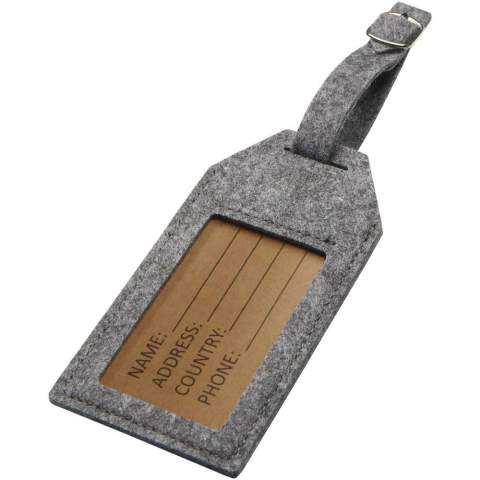 L’étiquette à bagage RPET Tie, indispensable à tout voyageur, est conçue pour que vos bagages soient facilement identifiables. Elle comporte un encart en papier pour les données personnelles et une couverture protectrice transparente pour éviter les dommages.