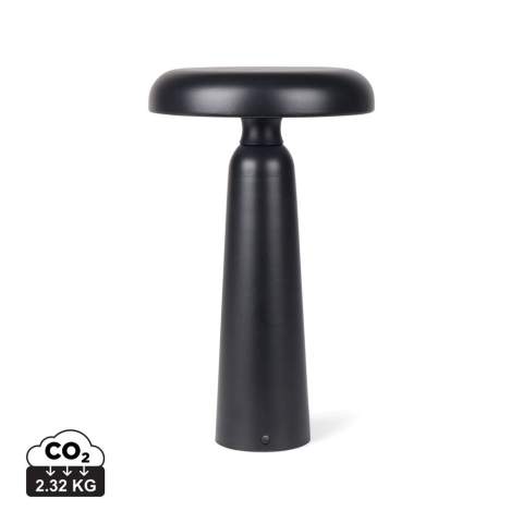 A compact lamp with a modern design that adds both character and style. Made from metal and recycled ABS. The lamp features a touch function on the top to switch between warm light, white light and warm white light. It is rechargeable via USB-C (cable included) and provides up to 8 hours of illumination. Certified by RCS (Recycled Claim Standard), RCS certification guarantees that the entire supply chain of recycled materials is certified. The total recycled content is based on the overall product weight. This product contains 7% RCS certified recycled ABS.<br /><br />PVC free: true