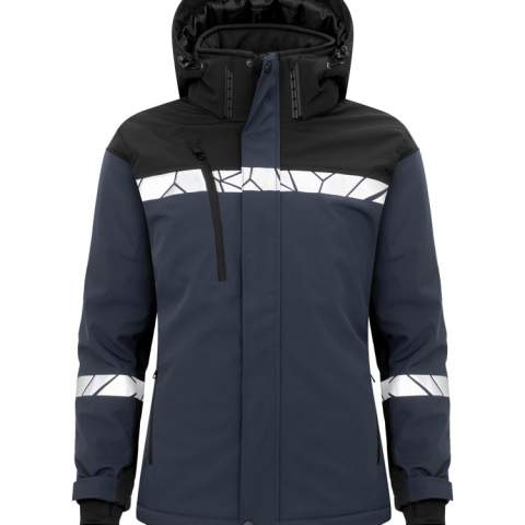 • Gewatteerde functionele jas van wind- en waterafstotend softshell materiaal, rits aan de voorkant bedekt met een flap om tocht en waterlekkage te voorkomen <br />• Borstzak aan de rechterkant met interne houder voor een ID-kaart, ook zijzakken aan beide zijden met ritssluiting, gevoerd met fleece <br />• Binnenzakken aan beide zijden met klittenbandsluiting <br />• Verlengd achterpand <br />• Afneembare capuchon, verstelbaar met trekkoord <br />• Verstelbare manchetten met klittenband, ook een extra binnenmanchet tegen de kou <br />• Verstelbare taille met trekkoord <br />• Waschipzakje in de linker binnennaad<br /><br />Getest voor industrieel wassen volgens ISO 15797<br />Verhoogde zichtbaarheid volgens EN 17353<br />Oeko-Tex 100 gecertificeerd<br />Geleverd in een biobased, composteerbare polybag