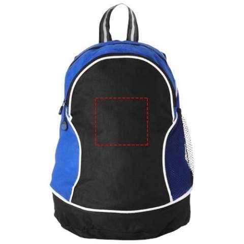 The Boomerang is an eye-catching promotional backpack and is available in several striking colour combinations. With its main zippered compartment, and a front zippered pocket, including a convenient interior organization, the sporty-looking backpack offers plenty of room for carrying large and small items. The side mesh pocket also holds space for small items. It has padded, adjustable shoulder pads and therefore fits every adult. The Boomerang backpack is made of durable 600D polyester, and non-woven polypropylene (80 g/m²).