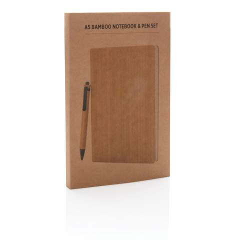 This beautiful bamboo notebook is made out of sustainable bamboo with 90 sheets/180 pages of 70 gsm recycled paper. The set includes a bamboo ballpen in a kraft gift box.<br /><br />NotebookFormat: A5<br />NumberOfPages: 180<br />PaperRulingLayout: Lined pages