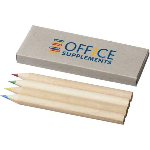 4 gekleurde potloden in een papieren doos. Decoratie kan niet worden geplaatst op de losse onderdelen.
