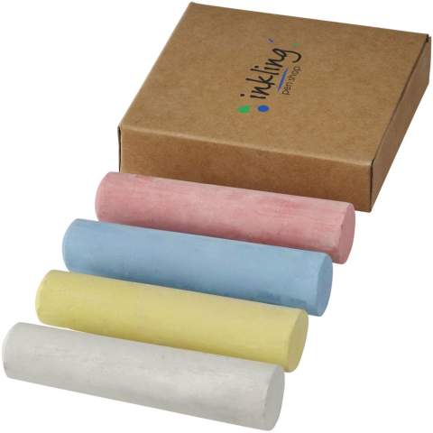 4 craies de couleurs dans un boîte carton. Marquage non disponible. Avertissement ! Ne convient pas aux enfants de moins de trois ans. Petites pièces. Risque d'étouffement.